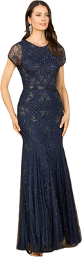 LARA New York Beaded Mermaid Cap Sleeve Gown