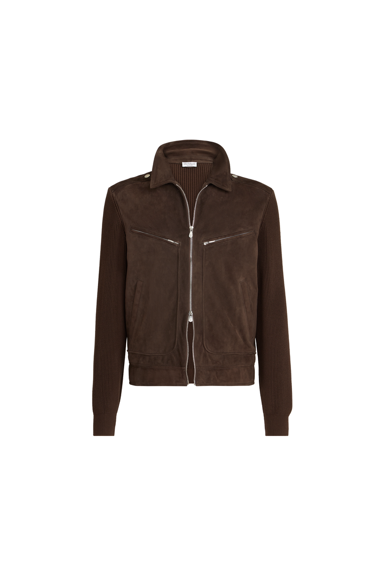 Suede and knit outerwear jacket, Alternate, color, Espresso