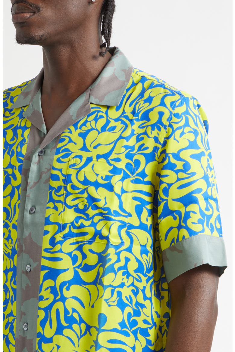 Carltone Mixed Print Satin Camp Shirt, Alternate, color, YELLOW