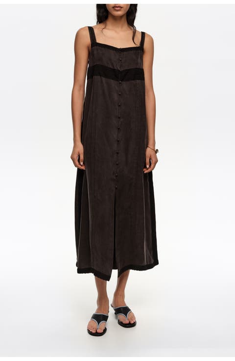 A-Line Dress With Buttons And Lace