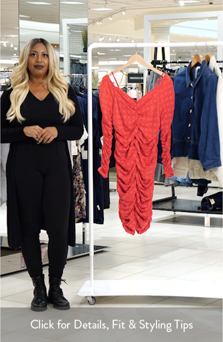 Esmerelda Ruched Cold Shoulder Long Sleeve Cocktail Minidress, sales video thumbnail