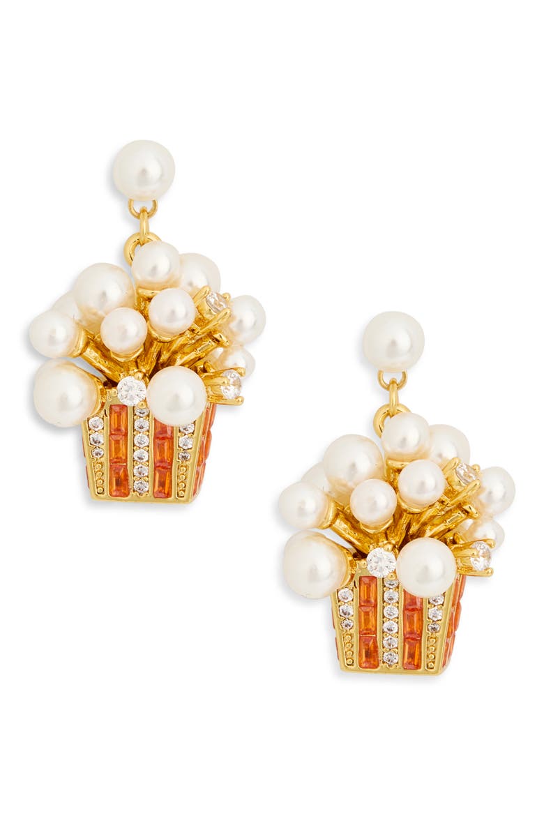 Selene Faux Pearl & Cubic Zirconia Popcorn Drop Earrings, Main, color, GOLD