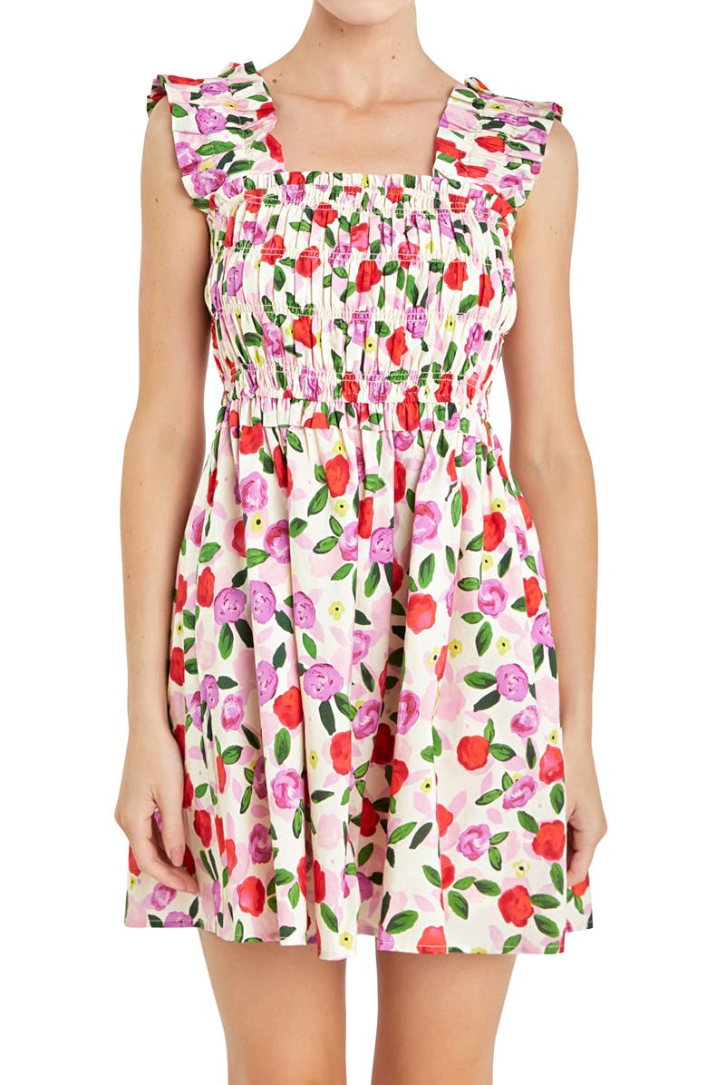 English Factory Floral Print Minidress, Alternate, color, 