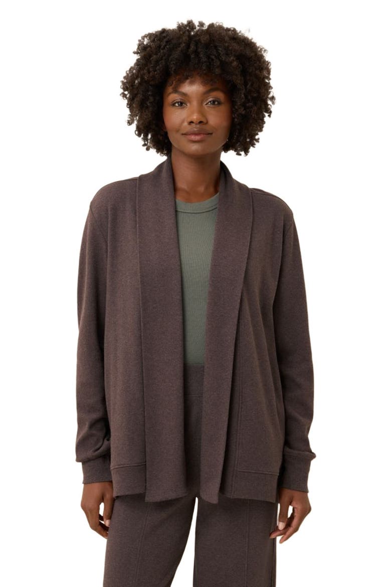 Airplane Short Drape Cardigan, Alternate, color, Chocolate Heather