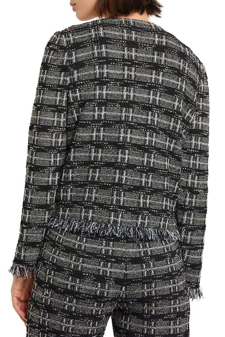Rhinestone Accent Fringed Tweed Jacket, Alternate, color, BLACK/ NEW IVORY