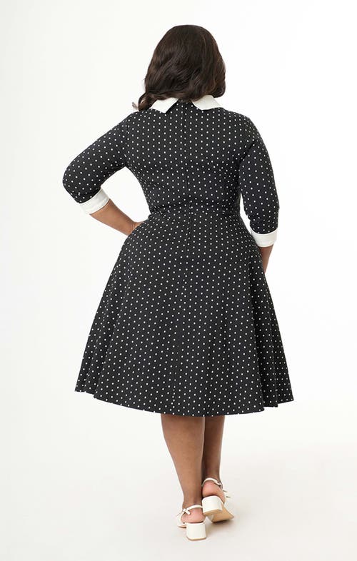 Unique Vintage Plus Size 1950s Three-quarter Length Sleeve Shirt Dress In Black