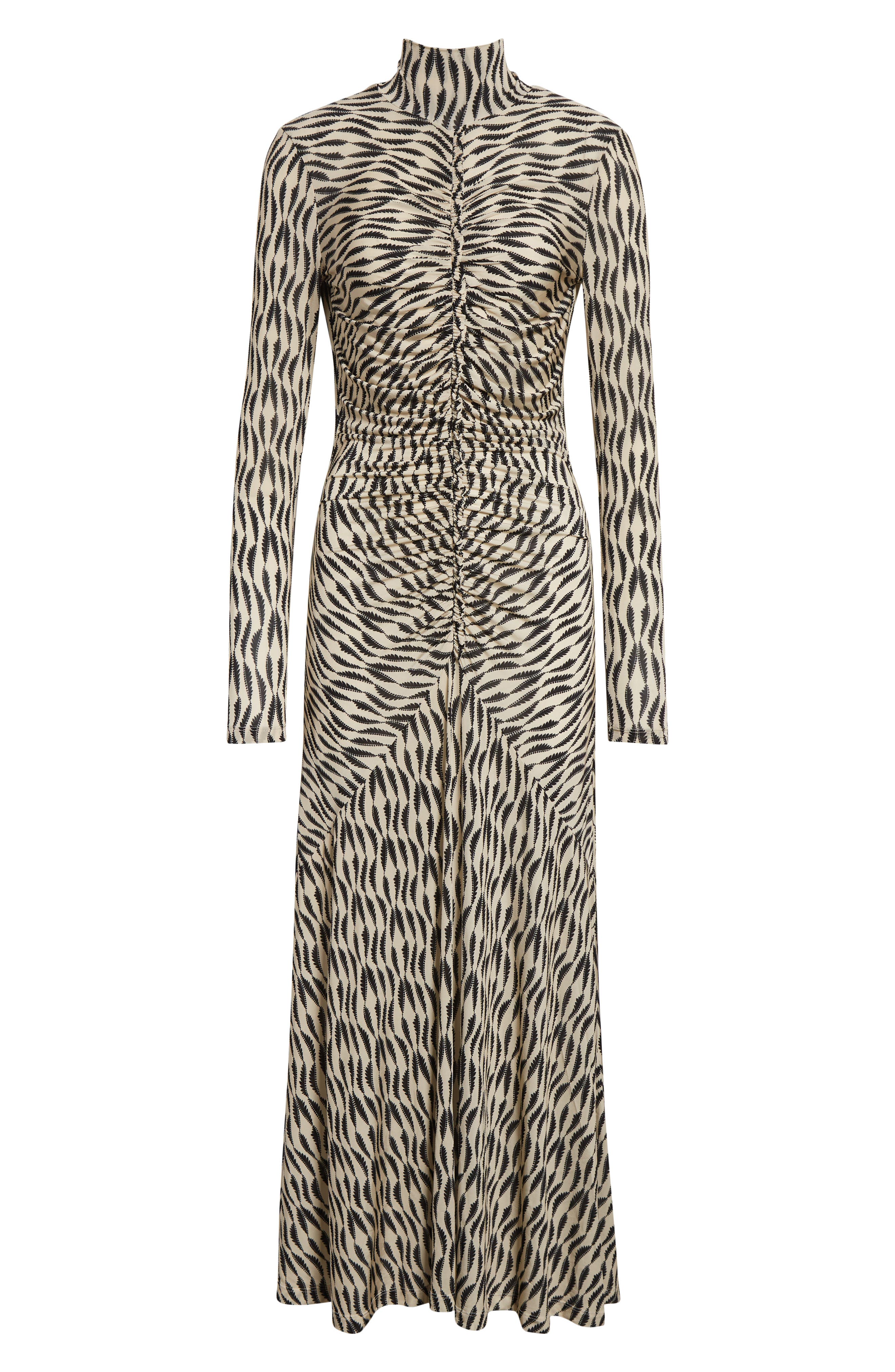 Ulla Johnson Ida Ruched Turtleneck Long Sleeve Maxi Dress In Brown