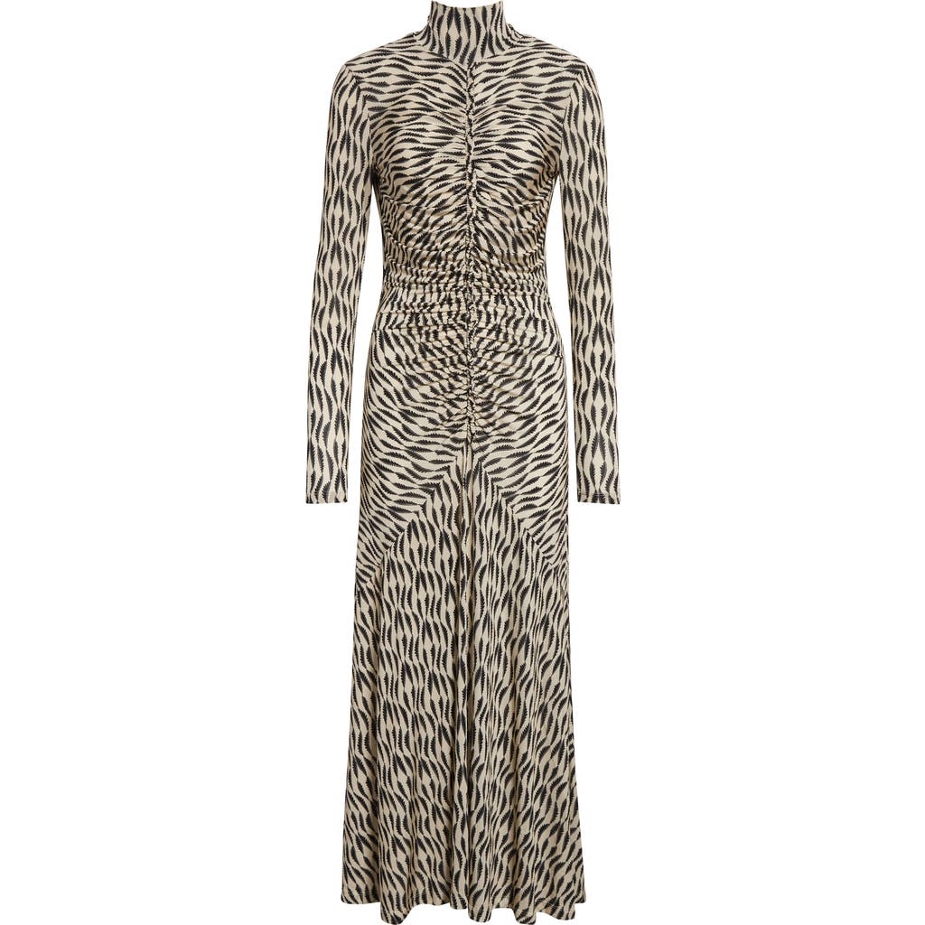 Ulla Johnson Ida Ruched Turtleneck Long Sleeve Maxi Dress In Brown