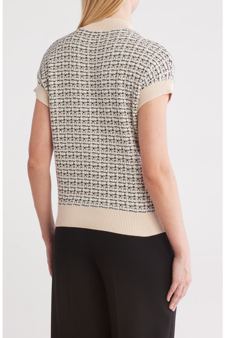 Short Sleeve Crew Sweater, Alternate, color, IVORY/BLACK/TAUPE COMBO