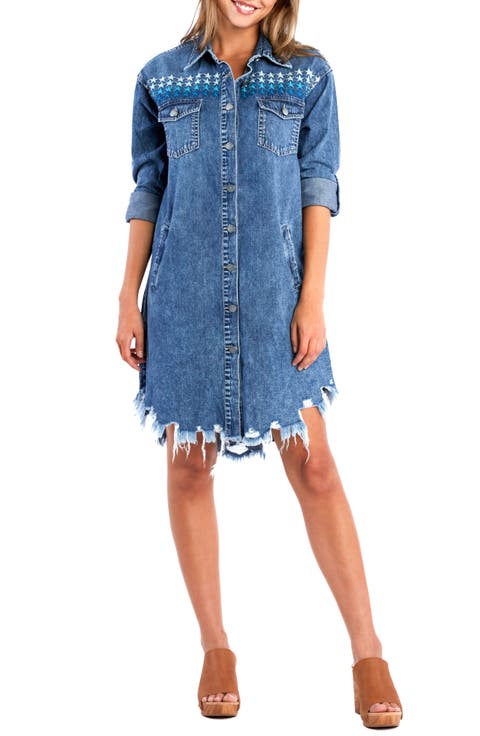 Superstar Distressed Denim Shirtdress