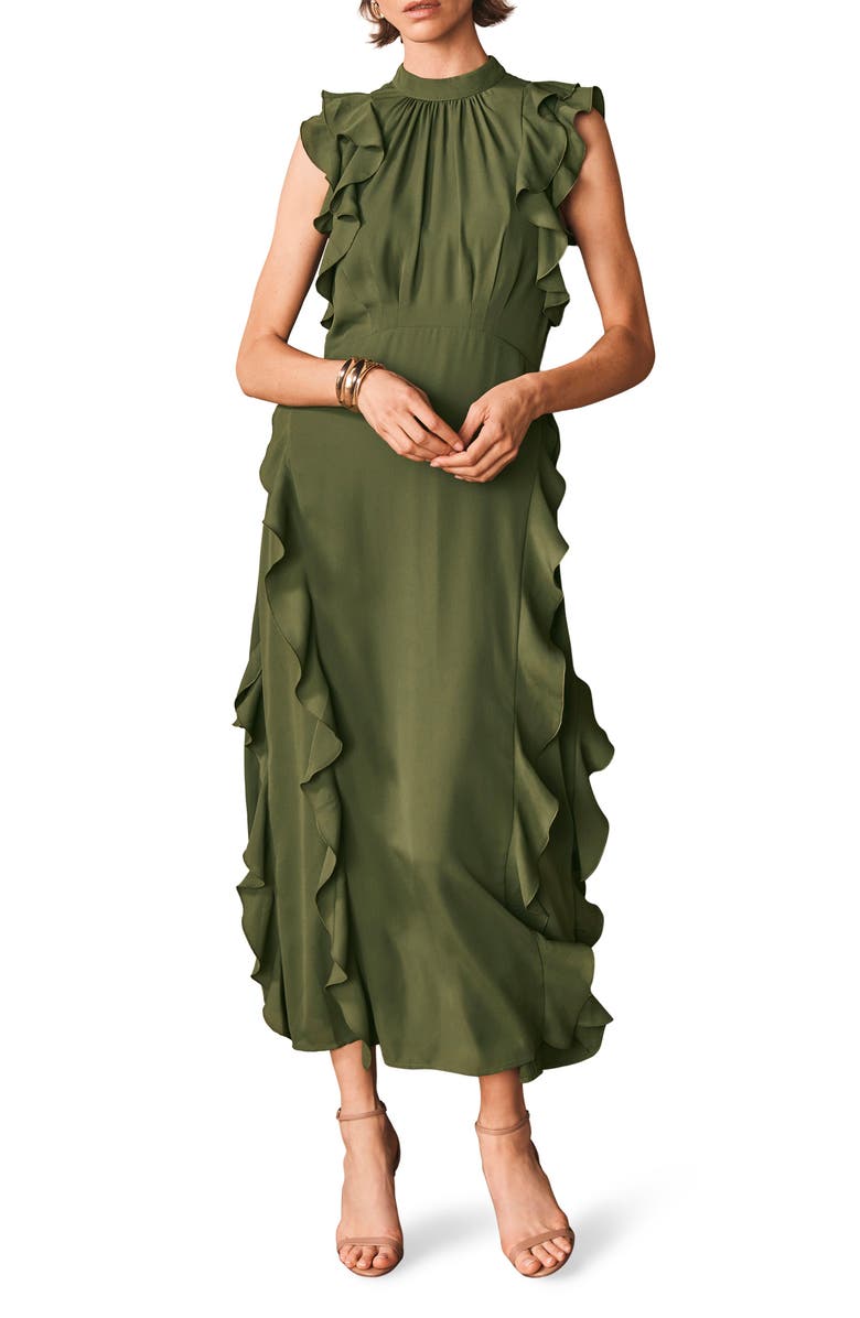MINT VELVET High Neck Ruffle Maxi Dress, Alternate, color, Green