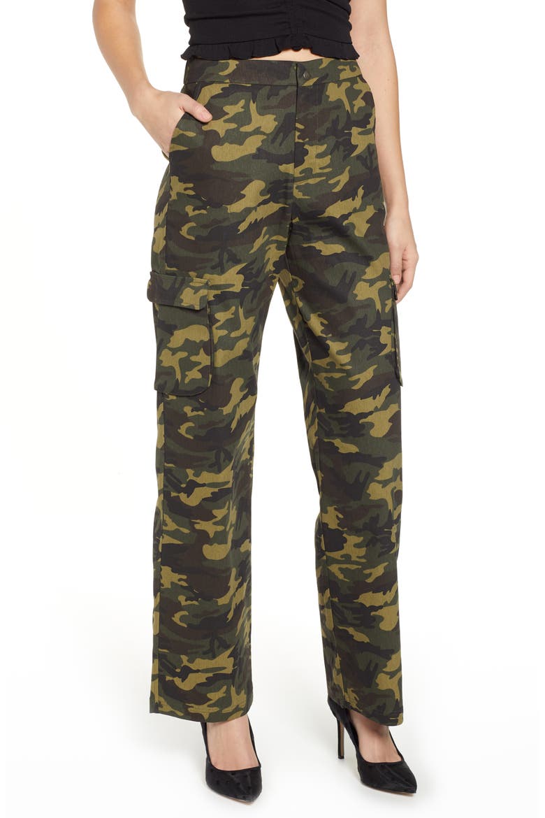 Keegan High Waist Straight Leg Pants, Main, color, GREEN CAMO