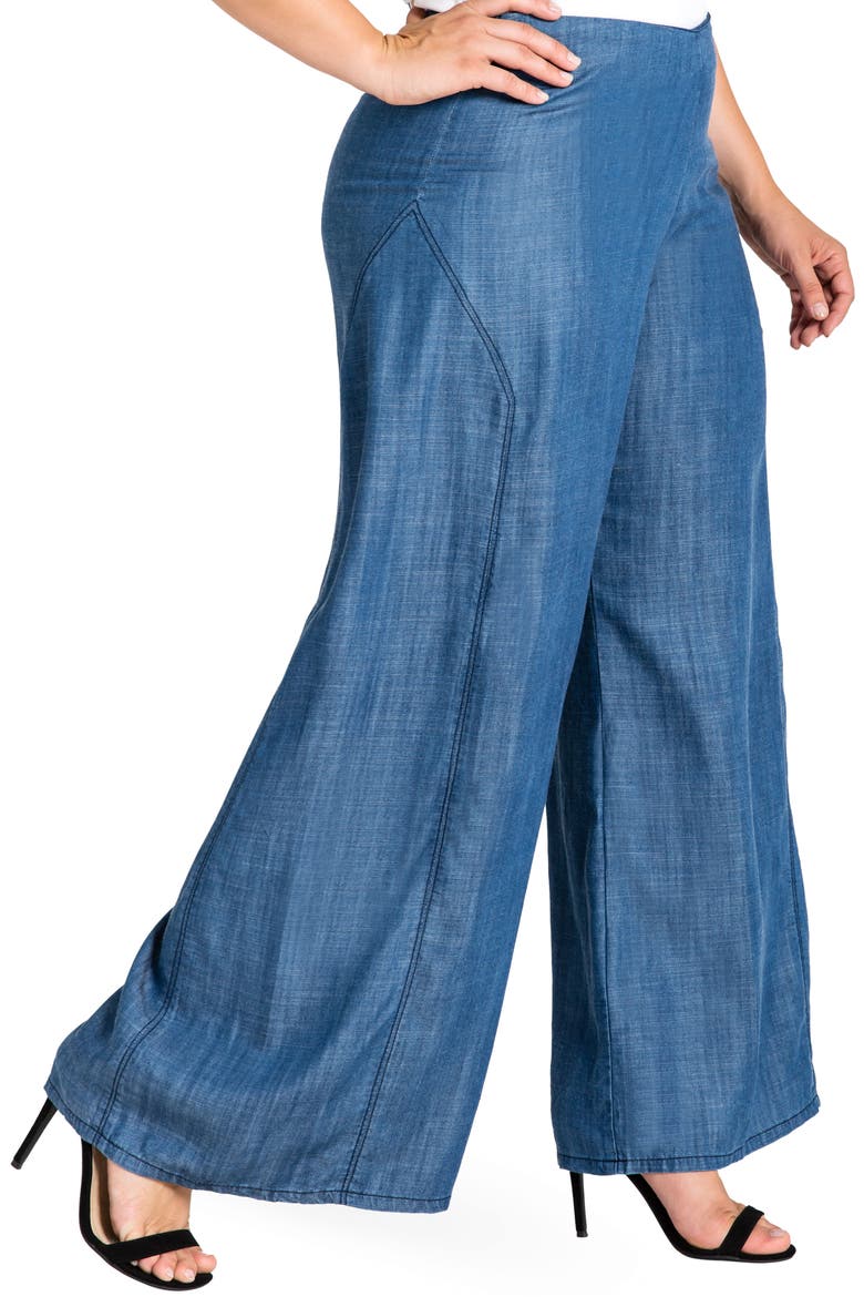 Perry Tencel® Denim Palazzo Pants, Alternate, color, ALMOST RINSED