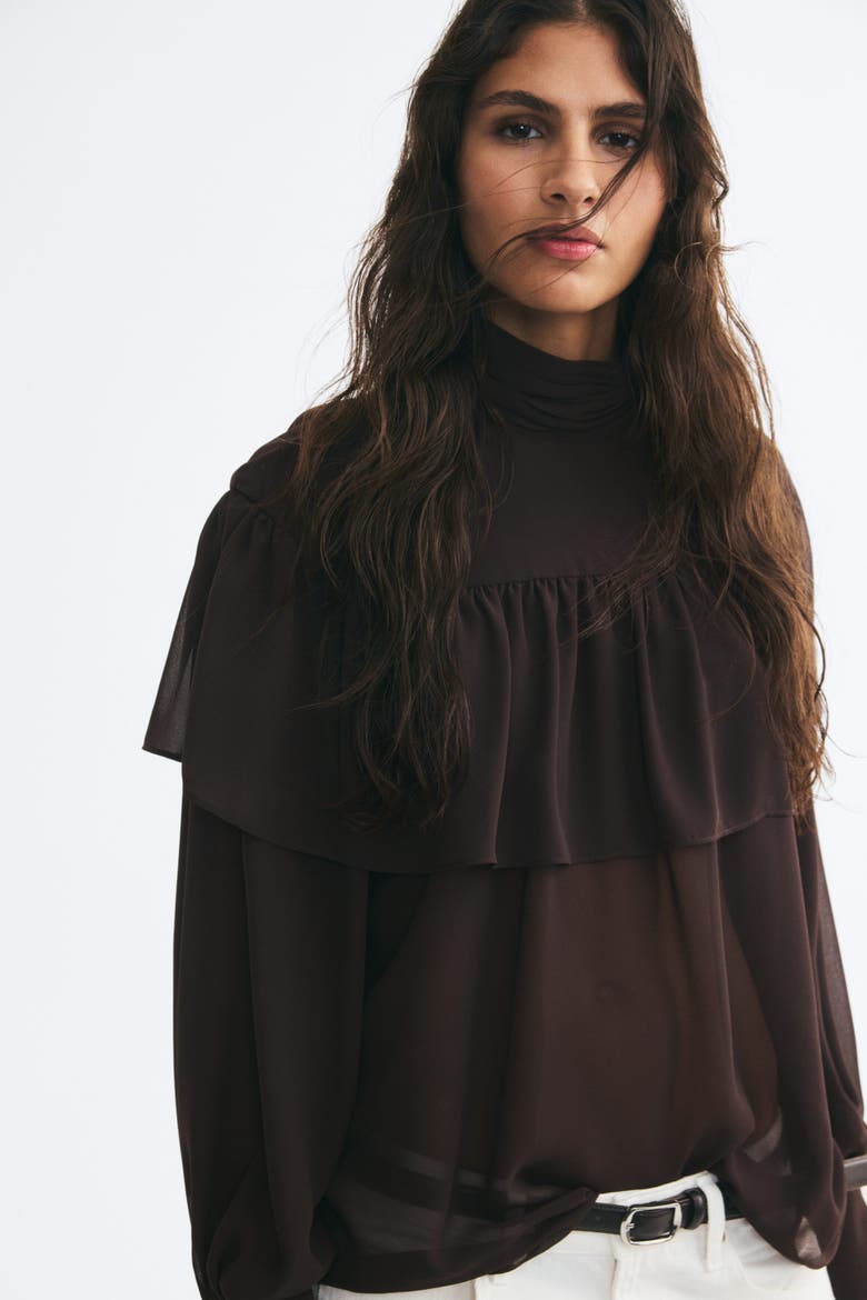 Balloon-Sleeved Blouse, Alternate, color, Dark brown