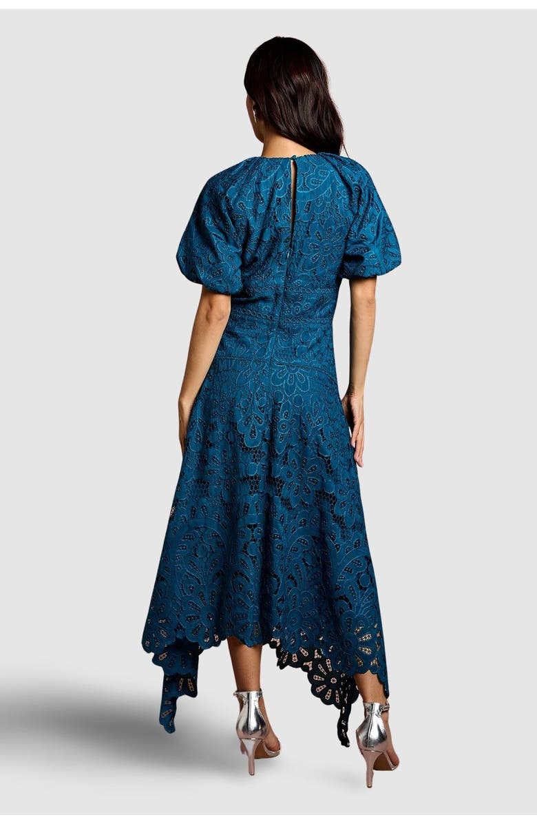 Coast Lace Hanky Hem Puff Sleeve Dress, Alternate, color, Teal
