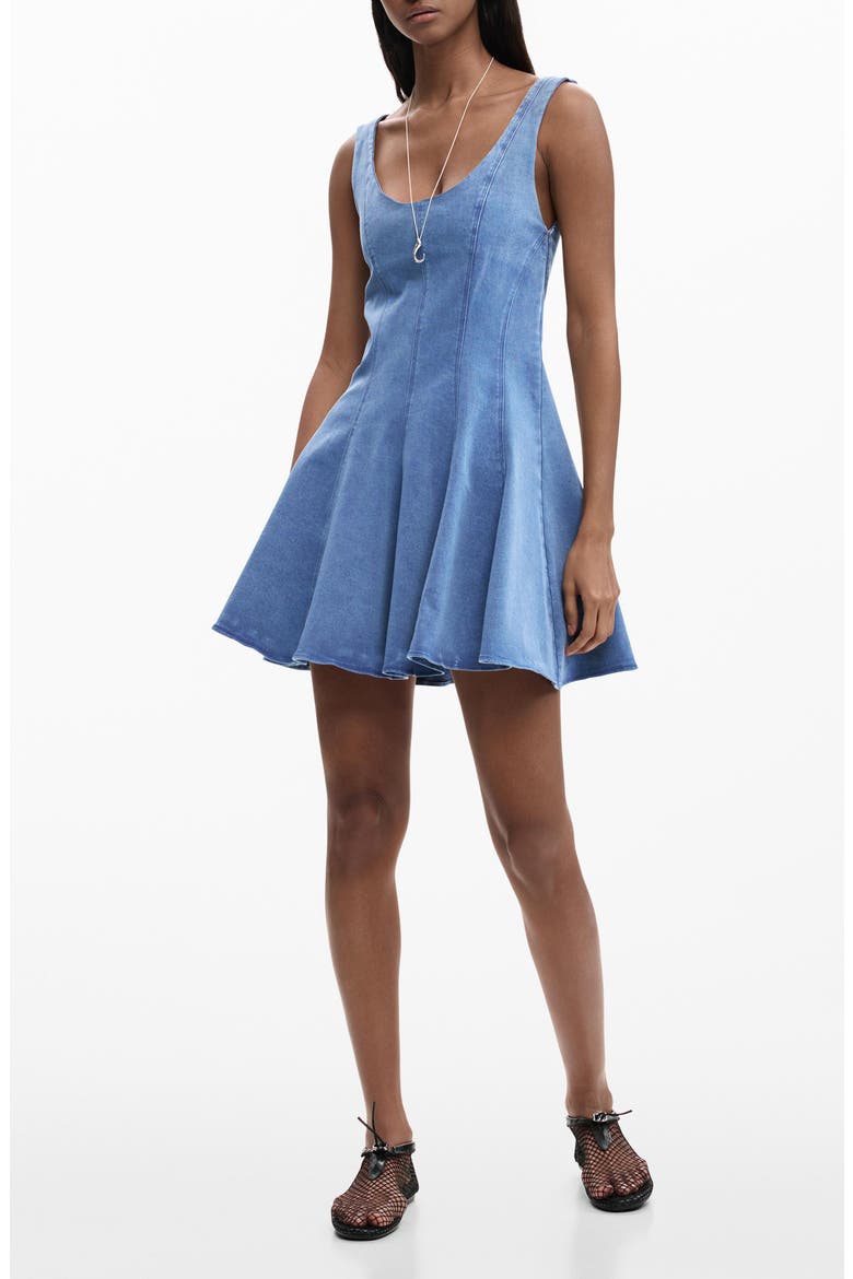 Sleeveless Denim Midi Dress, Main, color, BLUE