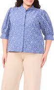 CeCe Daisy Embroidered Chambray Button-Up Top