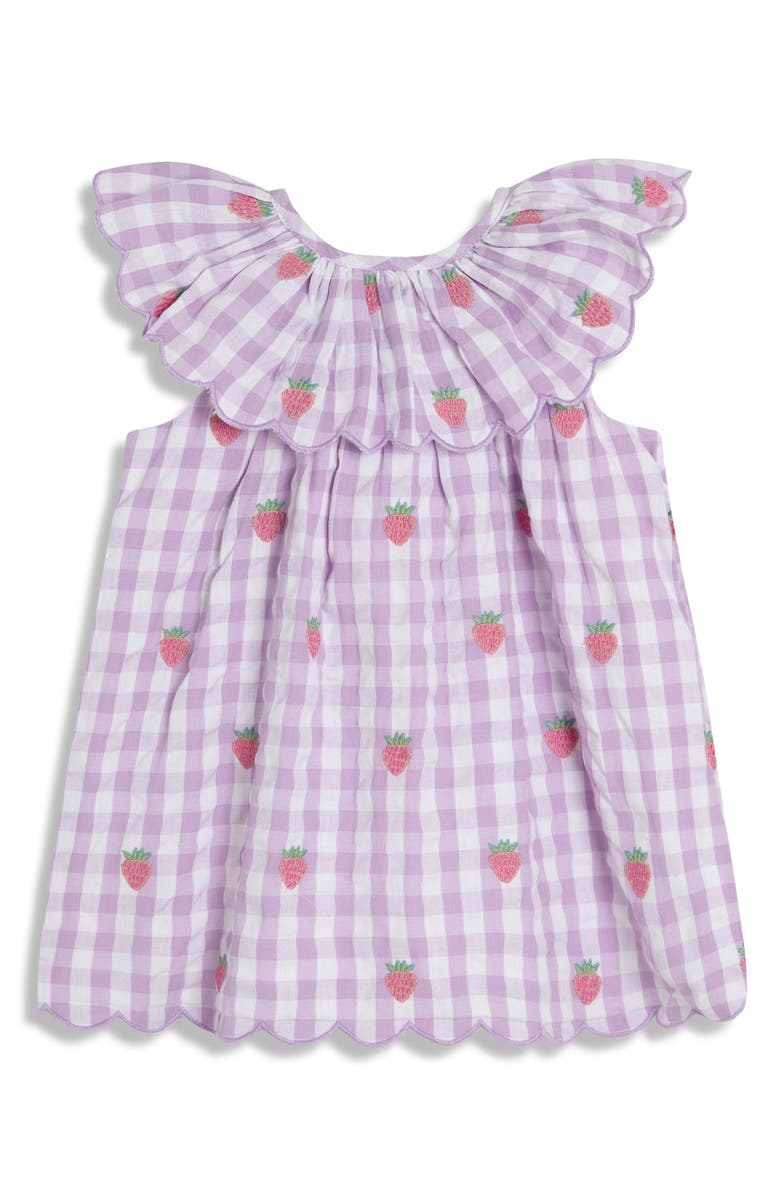 JOJO MAMAN BEBE Strawberry Embroidered Dress, Hat & Bloomers Set, Alternate, color, Lilac