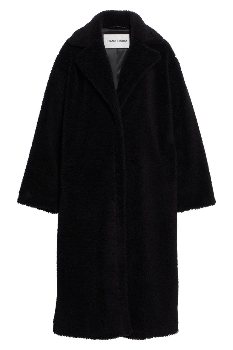 Maria Long Teddy Faux Fur Coat, Alternate, color, BLACK