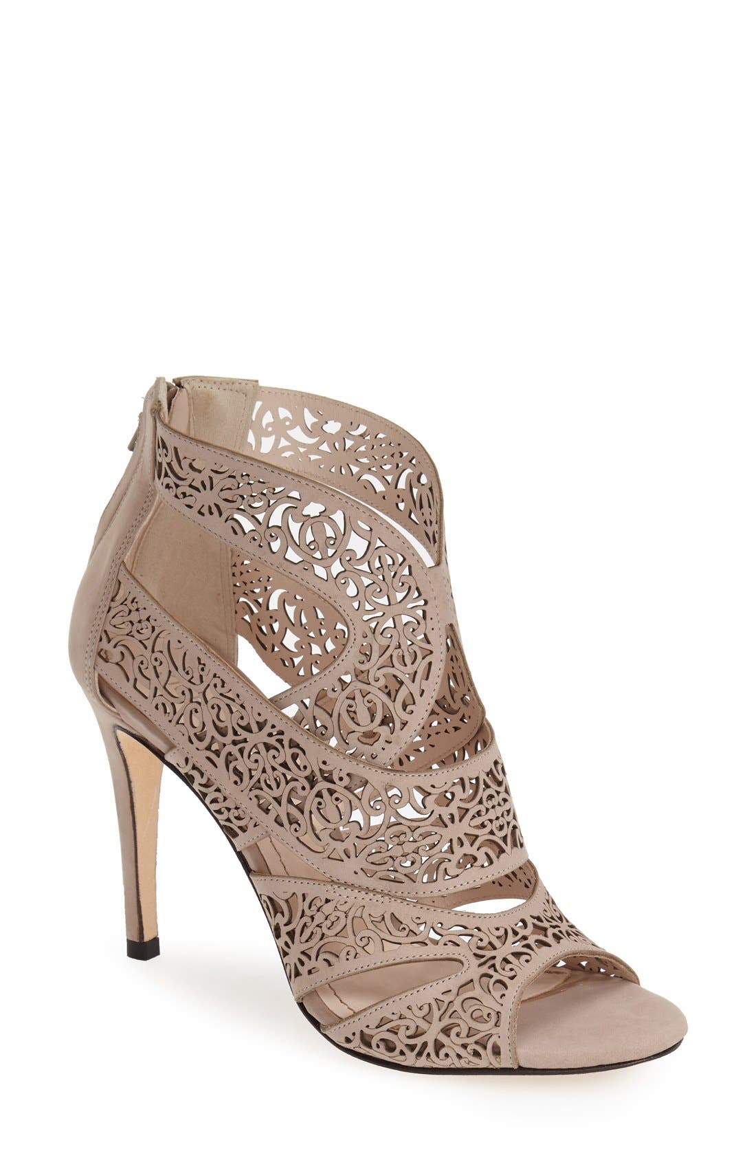 'Mallorca' Laser Cutout Sandal, Main, color, TAUPE LEATHER