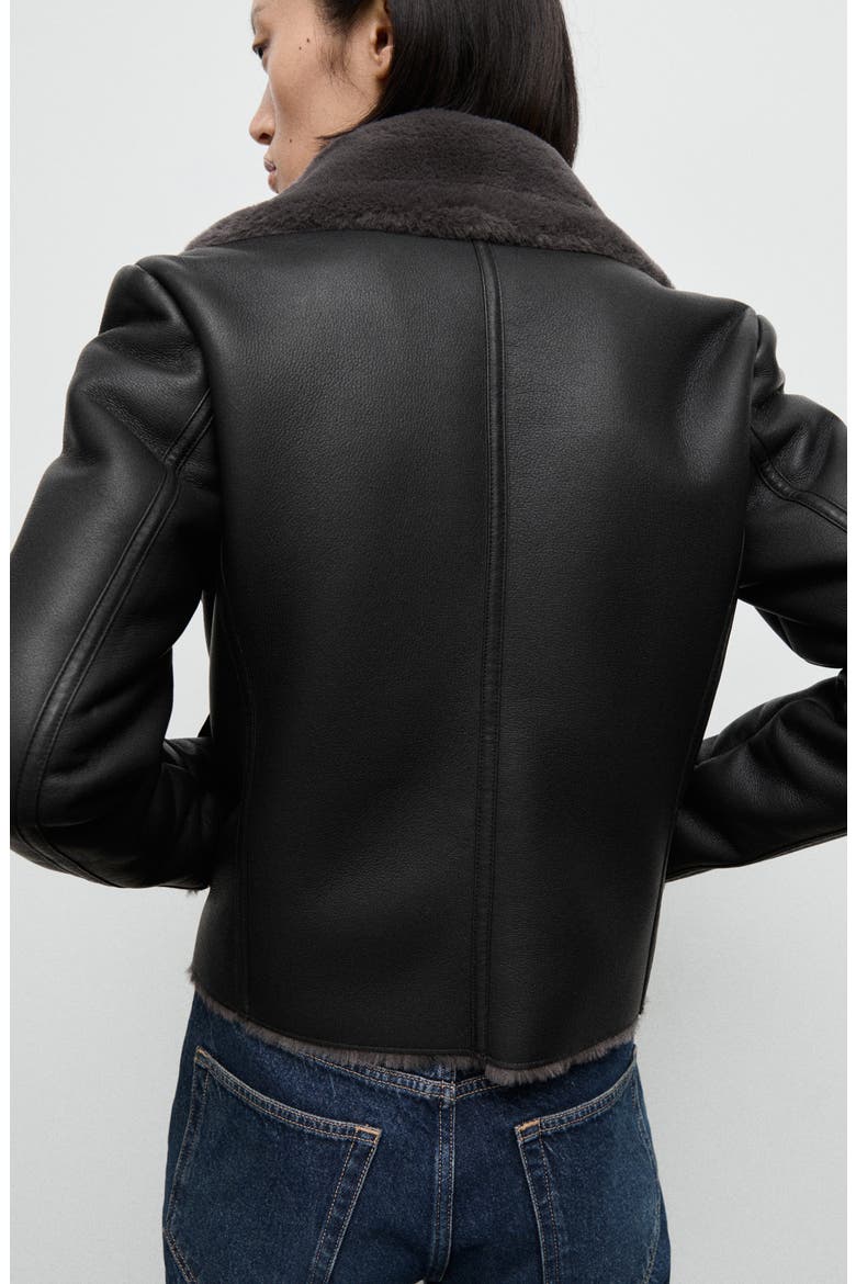 Faux Fur Collar Faux Leather Biker Jacket, Alternate, color, BLACK
