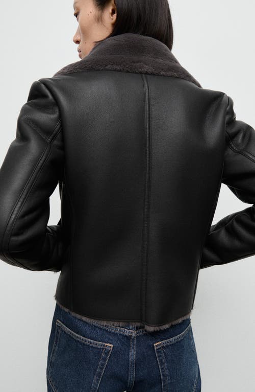 Mango Faux Leather Moto Jacket With Faux Fur Lining In Black
