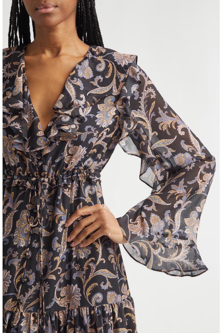Akara Long Sleeve Floral Paisley Silk Maxi Dress, Alternate, color, BLACK MULTI