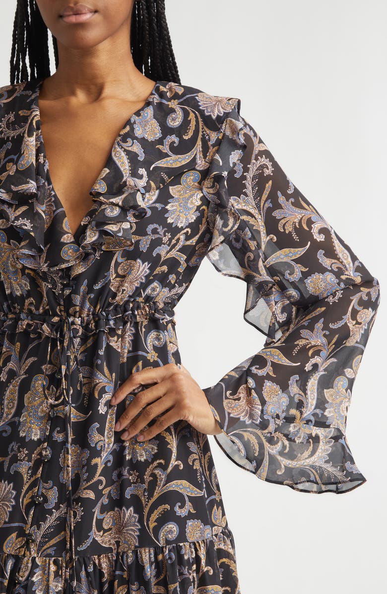 Veronica Beard Akara Long Sleeve Floral Paisley Silk Maxi Dress, Alternate, color, Black Multi