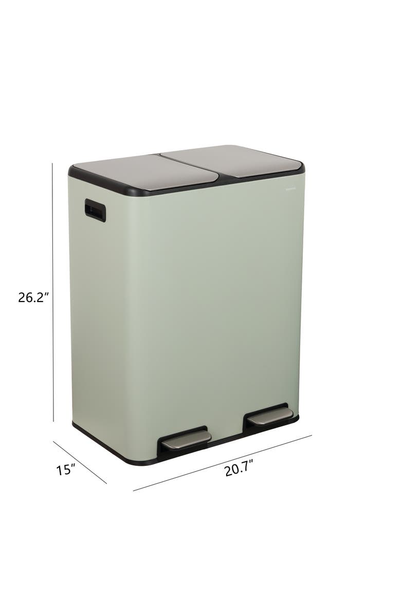 Zipple Rectangular Dual Compartment Recycling Step Pedal Trash Can with Soft-Close Double Lids, Alternate, color, Pistachio Gelato