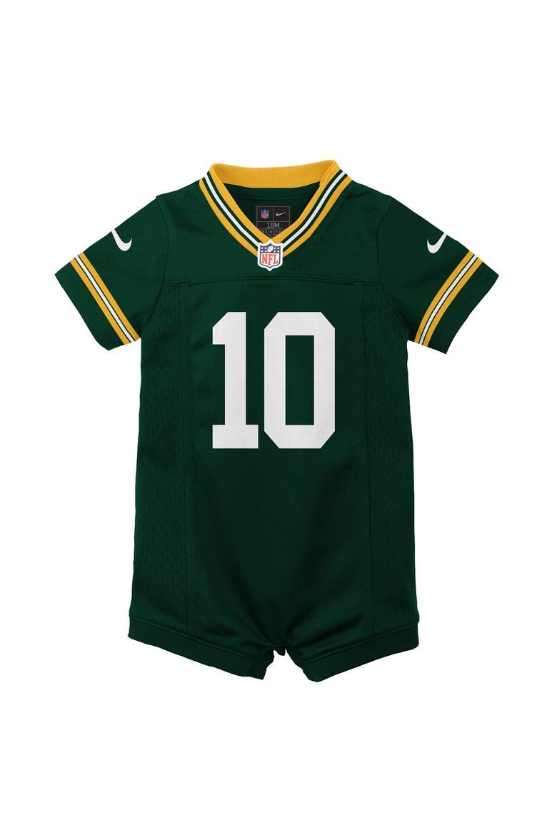 Newborn Nike Jordan Love Green Green Bay Packers Romper Game Jersey, Alternate, color, Green