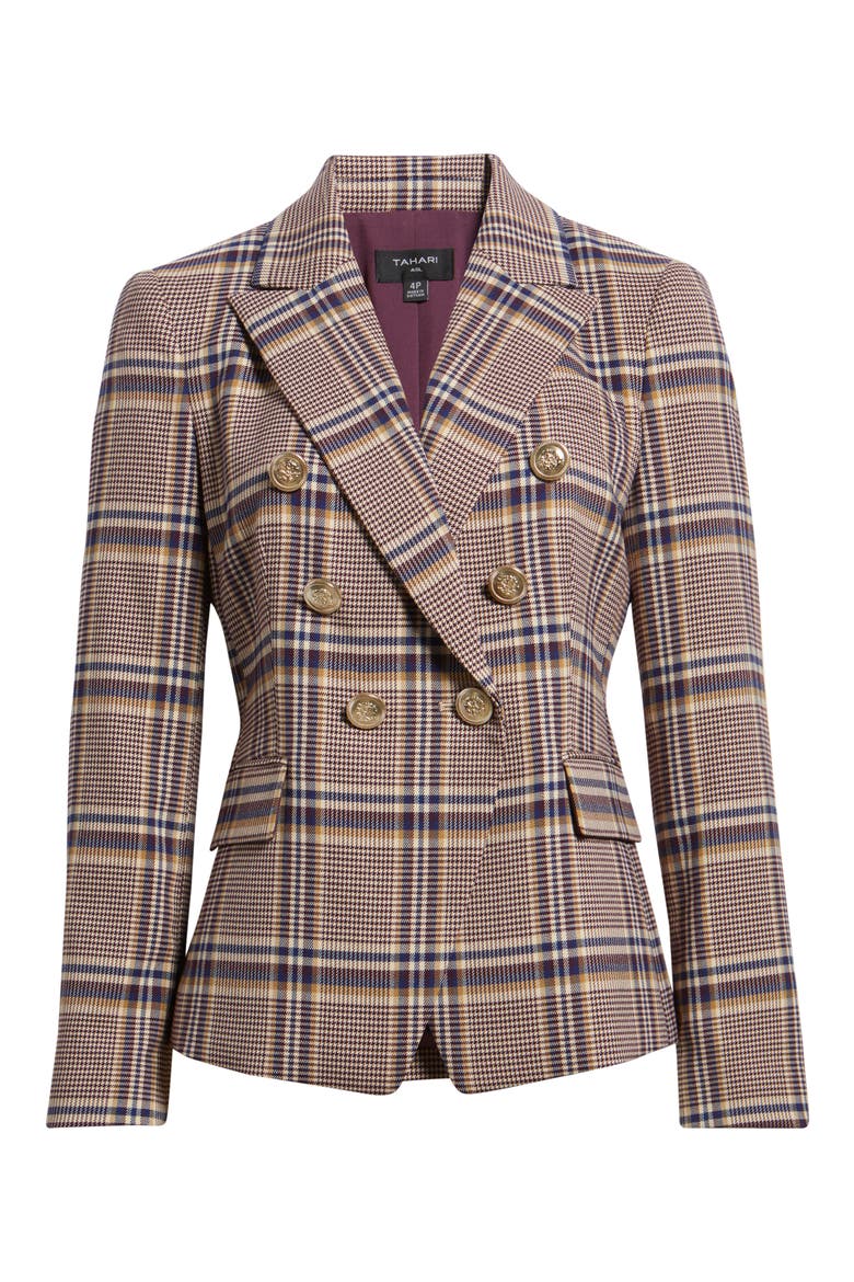 Plaid Double Breasted Blazer, Alternate, color, TAN PLUM