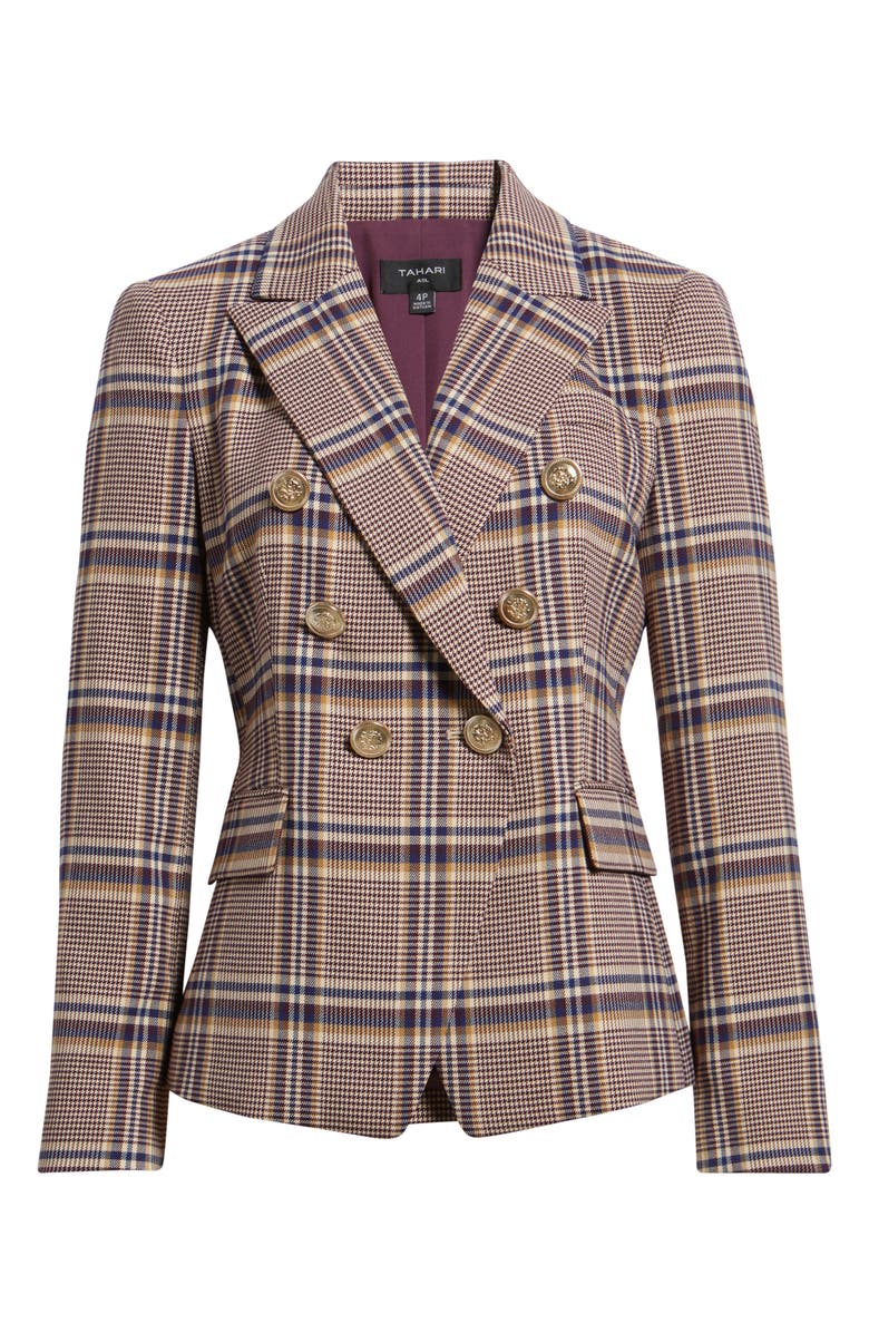 Tahari ASL Plaid Double Breasted Blazer, Alternate, color, Tan Plum