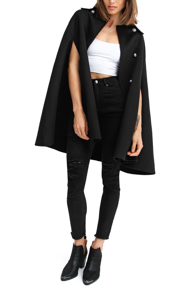 On My Mind Wool Blend Cape, Main, color, BLACK