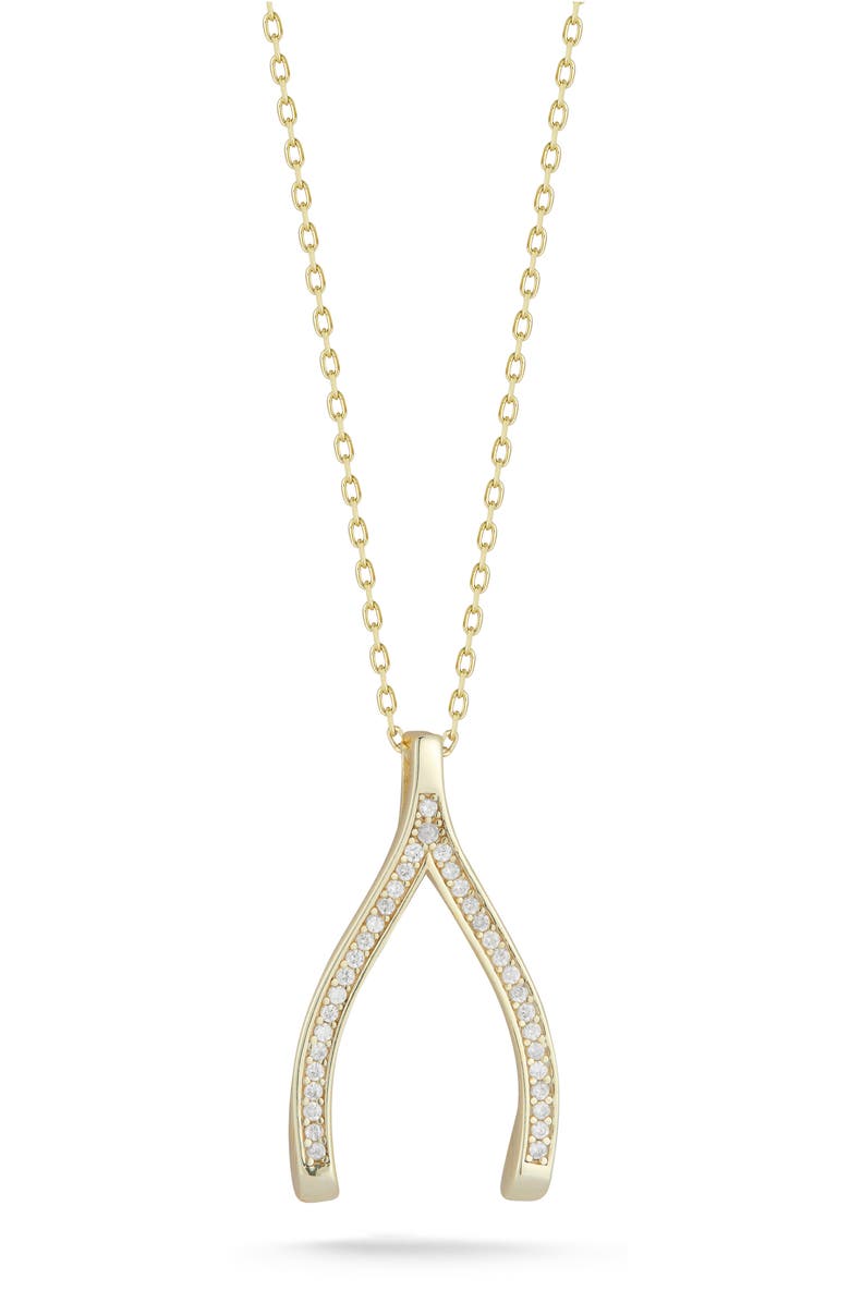 CHLOE AND MADISON Cubic Zirconia Wishbone Pendant Necklace, Main, color, Gold