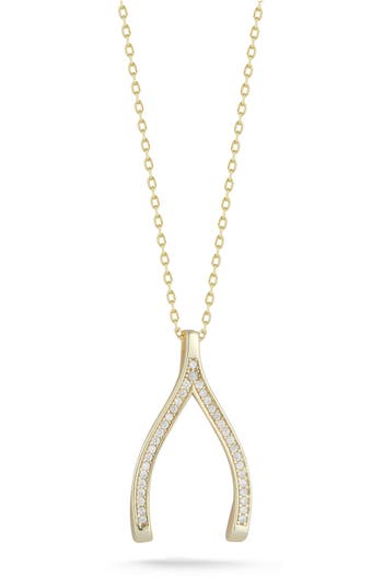 Chloe & Madison Chloe And Madison Cubic Zirconia Wishbone Pendant Necklace In Gold