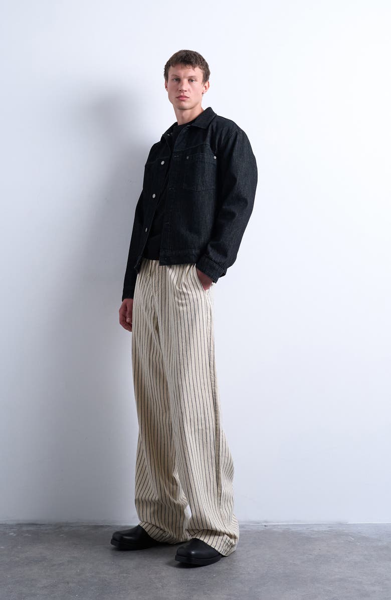 Topman Baggy Fit Stripe Pants, Alternate, color, Cream