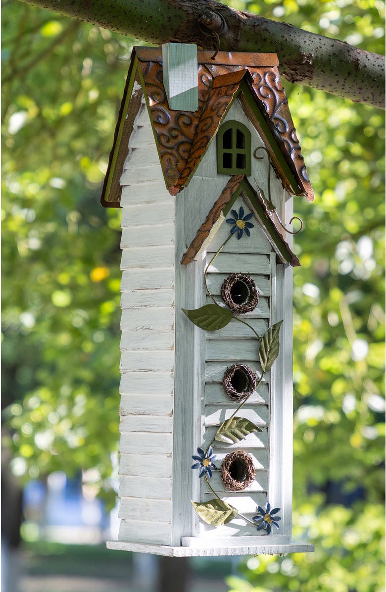 Glitzhome 24.25"H Oversized 3-Tiered Solid Wood Villa Decorative Outdoor Garden Birdhouse, Alternate, color, White