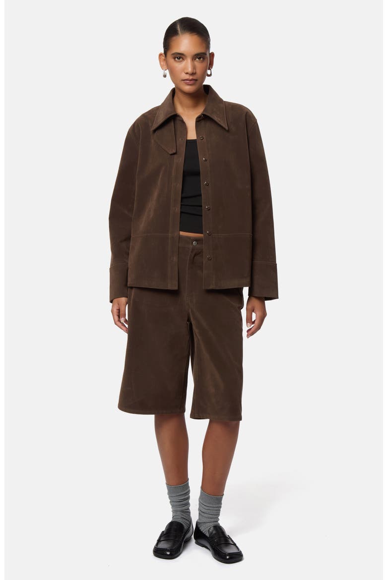 Ren Faux Suede Overshirt, Alternate, color, DARK BROWN
