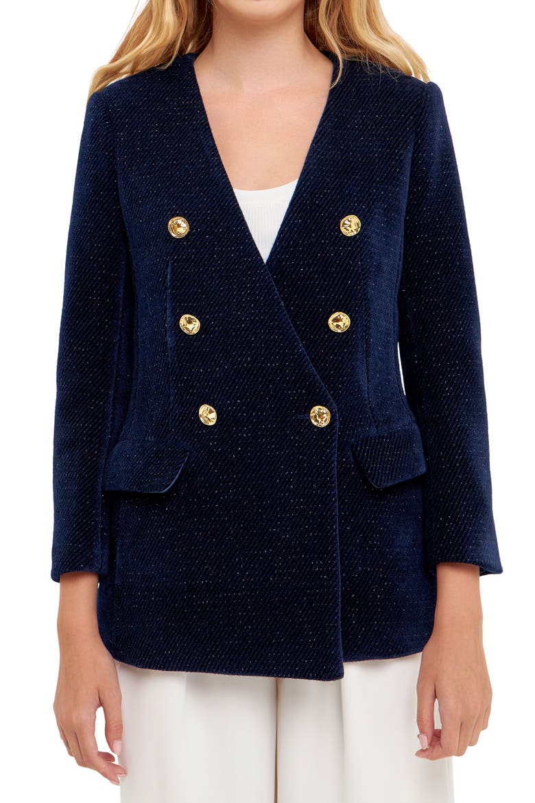 Texture Metallic Double Breasted Jacket, Alternate, color, NAVY
