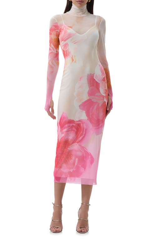 AFRM AFRM SHAILENE TURTLENECK LONG SLEEVE MESH MIDI DRESS 