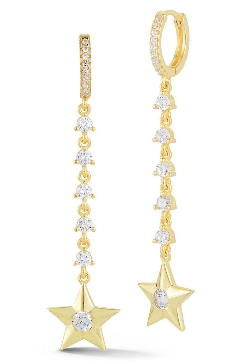 Cubic Zirconia Star Drop Earrings, Main, color, GOLD