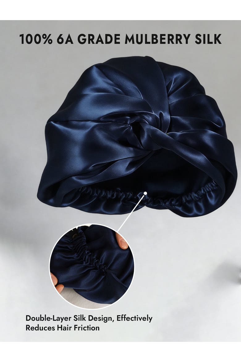 22Momme Pure Silk Hair Wrap, Alternate, color, Dark Blue