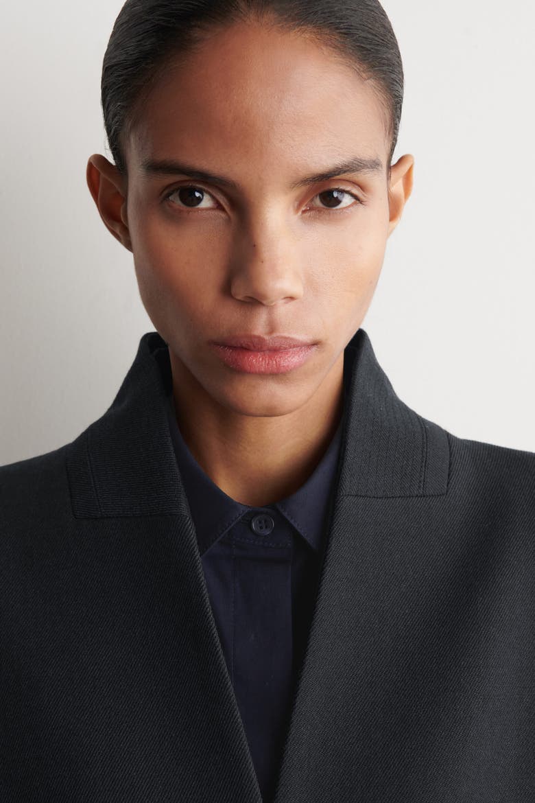 Collarless Wool-Twill Coat, Alternate, color, DARK GRAY