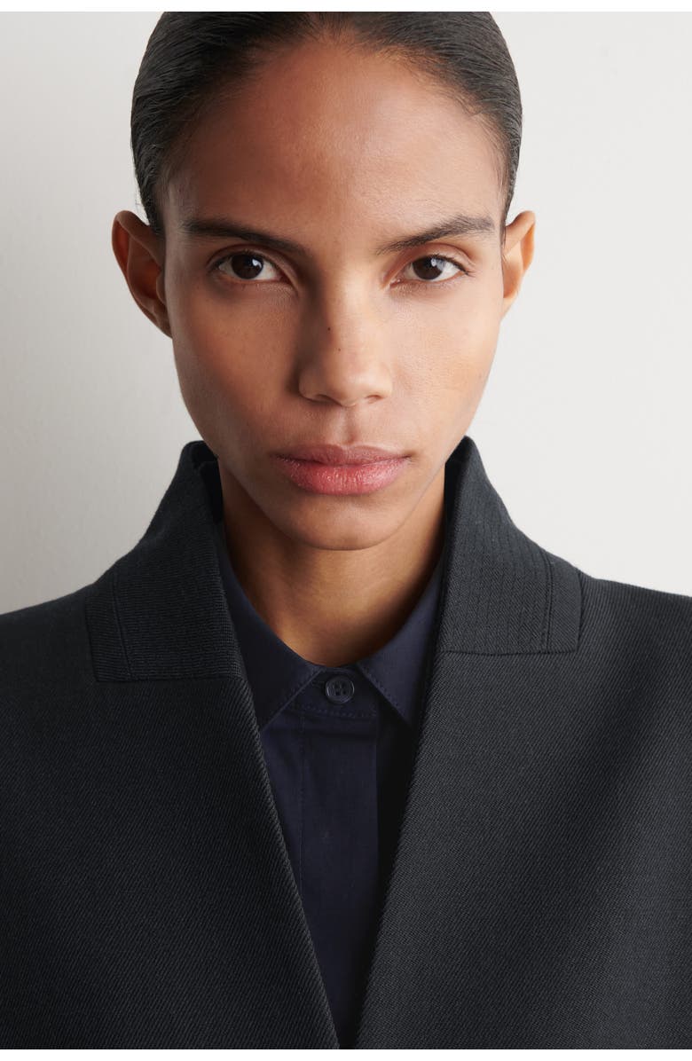 COS Collarless Wool-Twill Coat, Alternate, color, Dark Gray