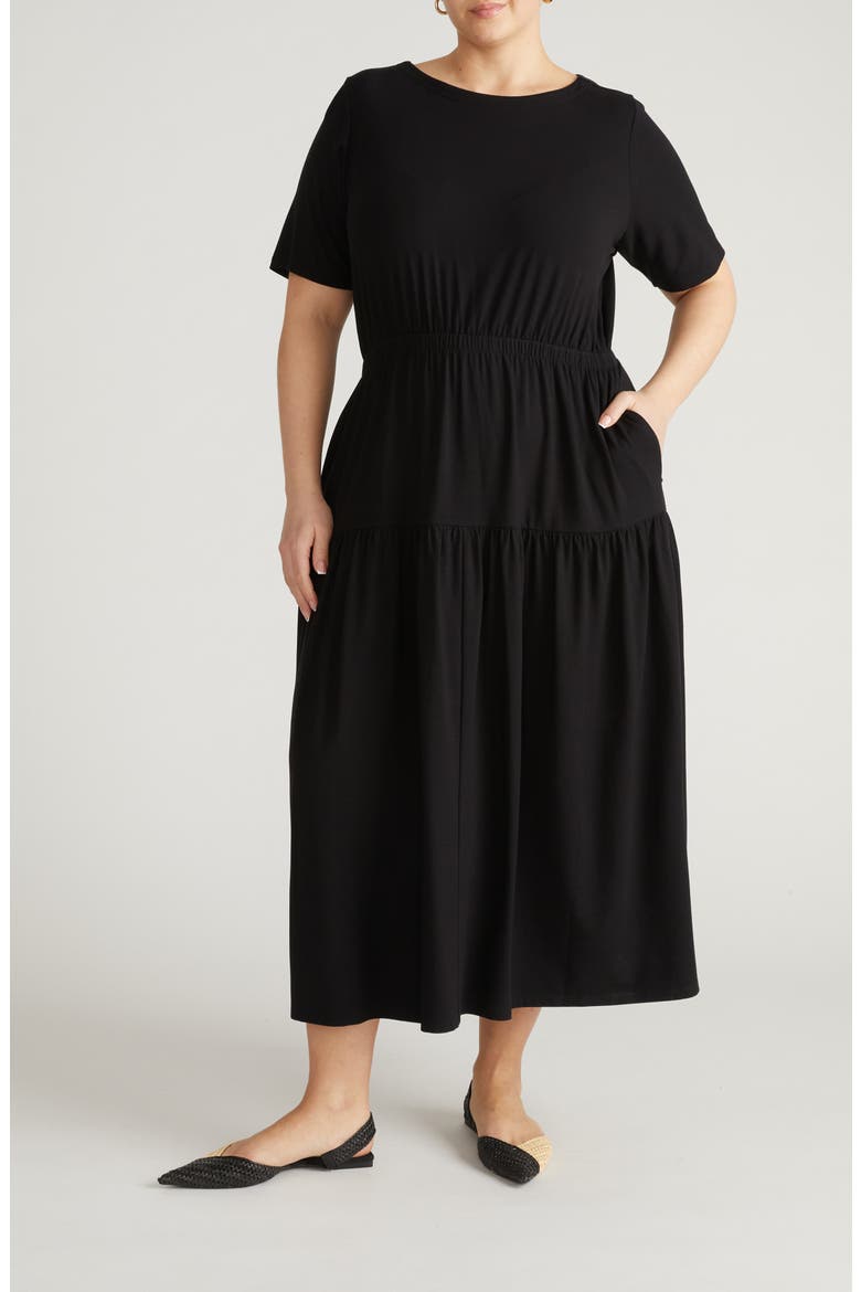 Thea Divine Jersey Midi Dress, Main, color, BLACK