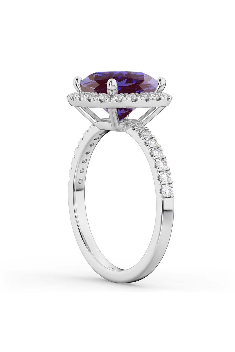 Cushion Cut Halo Lab Alexandrite & Diamond Engagement Ring 14k, Alternate, color, 3.11ct/White Gold
