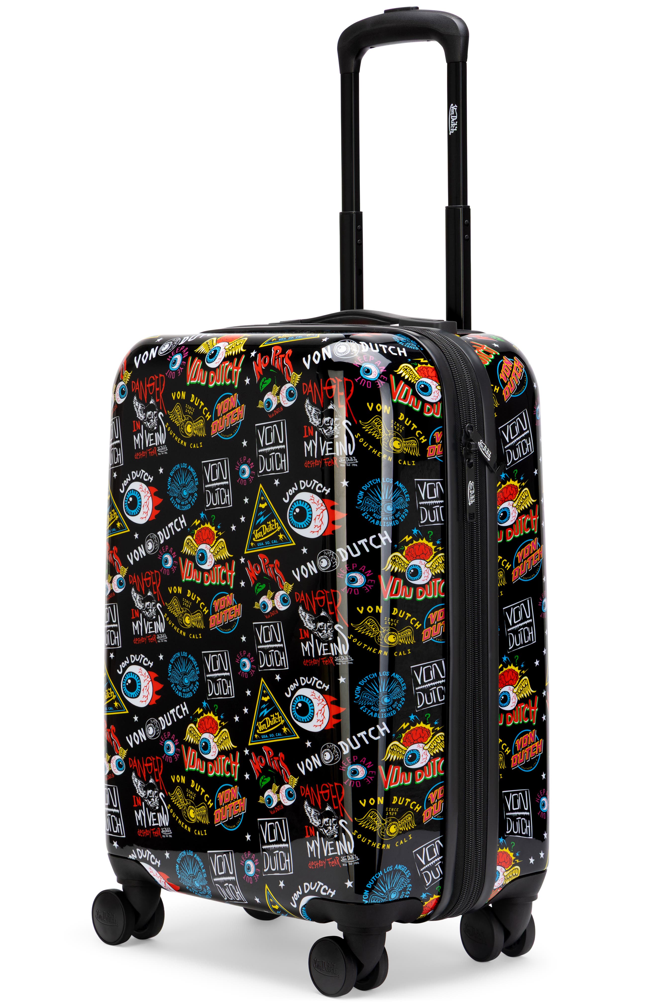 Von Dutch Black Jax Expandable Hardside Spinner Carry-on Suitcase, Alternate, color, Black Jax