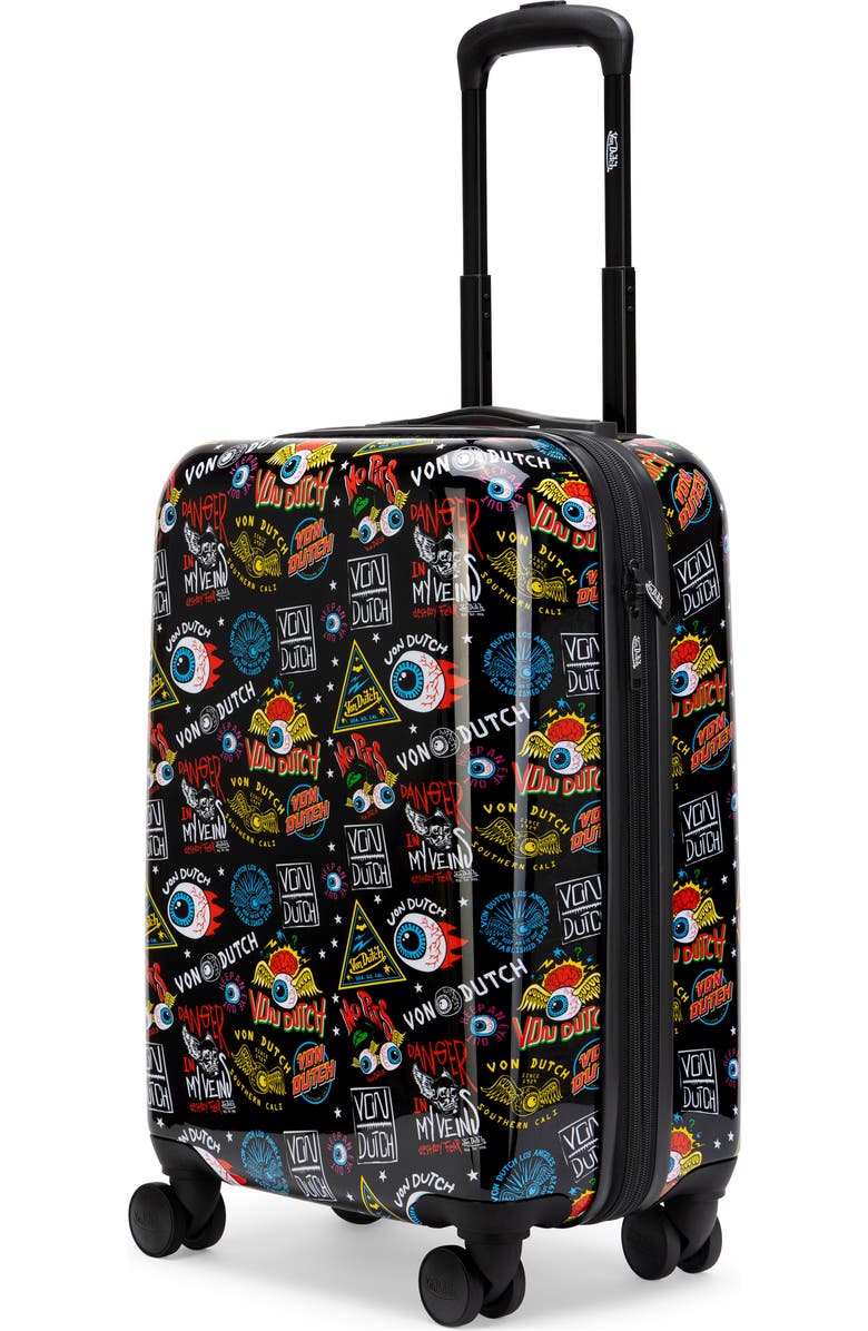 Von Dutch Black Jax Expandable Hardside Spinner Carry-on Suitcase, Alternate, color, Black Jax