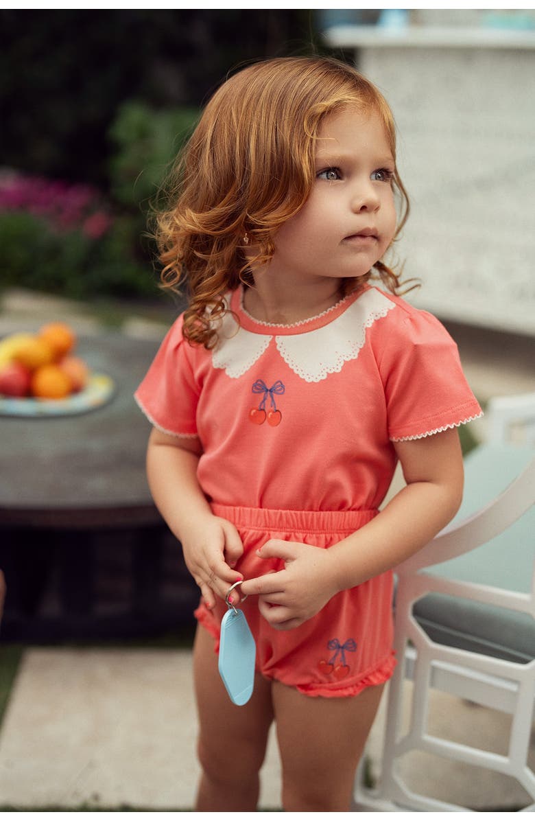 LOLA Cherry Print Two Piece Short Sleeve Top and Bloomers Set, Alternate, color, Stone Blue