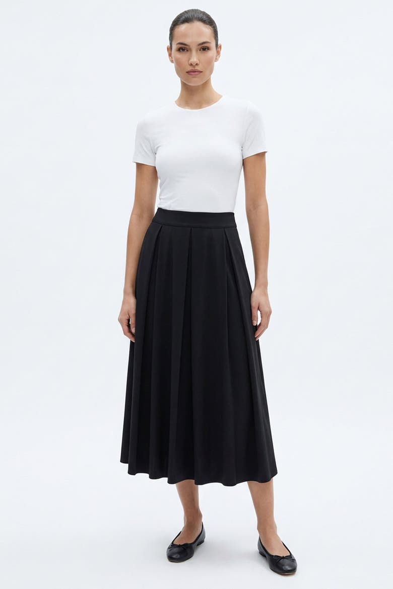 Jakayla Chic Pleated Midi Skirt, Alternate, color, BLACK